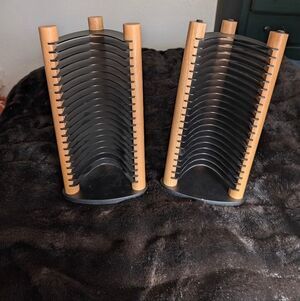 Vintage Atlantic 20 CD Stackable Tower Rack Holder Organizer 14” Wood Black X 2